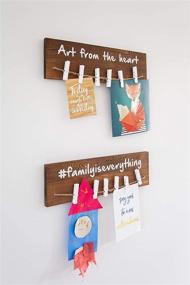 img 3 attached to 🖼️ Set of 2 Wall Mount Kids Art Display Racks with 12 Clips - Showcase Your Memories with Clothespins: Photo Collage Frame, Art Projects, Love Letters & More - Thoughtful Quotes Art Organizer made of Durable Fir Wood