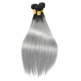 img 2 attached to 🏻 Ombre Straight Human Hair Bundles 9A Grade Silky Straight Grey Brazilian Virgin Hair 3 Bundles - Same Day Delivery - 18 18 20 Inch