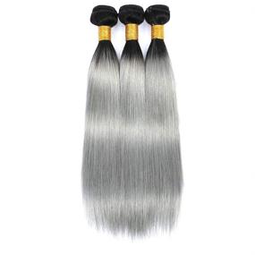 img 3 attached to 🏻 Ombre Straight Human Hair Bundles 9A Grade Silky Straight Grey Brazilian Virgin Hair 3 Bundles - Same Day Delivery - 18 18 20 Inch