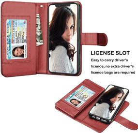 img 2 attached to 📱 Njjex Wallet Case for iPhone 11 Pro Max 2019, iPhone 11 Pro Max Case (6.5"), [9 Card Slots] PU Leather Credit Holder Folio Flip Cover with Detachable Kickstand, Magnetic Closure, Lanyard - Wine Red