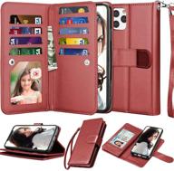 📱 njjex wallet case for iphone 11 pro max 2019, iphone 11 pro max case (6.5"), [9 card slots] pu leather credit holder folio flip cover with detachable kickstand, magnetic closure, lanyard - wine red logo