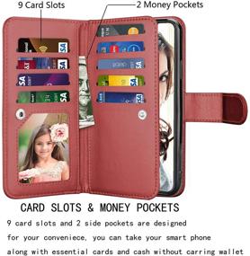 img 3 attached to 📱 Njjex Wallet Case for iPhone 11 Pro Max 2019, iPhone 11 Pro Max Case (6.5"), [9 Card Slots] PU Leather Credit Holder Folio Flip Cover with Detachable Kickstand, Magnetic Closure, Lanyard - Wine Red