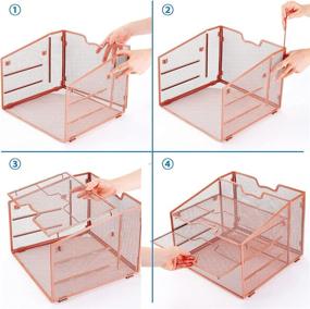 img 2 attached to 📎 Rose Gold Mesh Office Desk Organizer with 4 Letter Paper Trays - Stylish Metal Desktop Document Holder