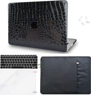 👜 premium kecc leather case for macbook air 13" - full set: keyboard cover, sleeve, screen protector, dust plug - italian black crocodile leather a1466/a1369 logo