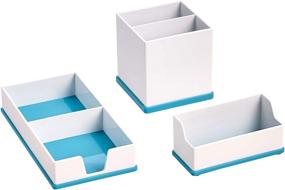 img 3 attached to 🔵 Blue and White Amazon Basics Desk Organizer Set