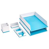 🔵 blue and white amazon basics desk organizer set logo