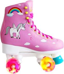 img 4 attached to 🛼 LIQU Quad Roller Skates for Girls and Women with Light Up Wheels, Indoor/Outdoor Lace-Up Fun Illuminating Roller Skate for Kids