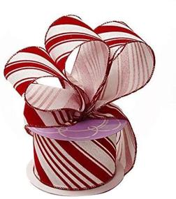 img 3 attached to 🍭 Candy Cane Wired Christmas Ribbon - 2.5" x 10 Yards, Red White Peppermint, Holiday Decor, Garland, Gift Wrapping, Wreaths, Bows
