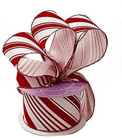 img 4 attached to 🍭 Candy Cane Wired Christmas Ribbon - 2.5" x 10 Yards, Red White Peppermint, Holiday Decor, Garland, Gift Wrapping, Wreaths, Bows