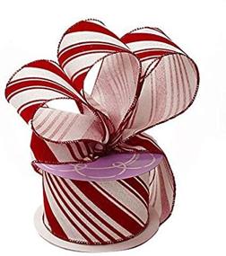 img 1 attached to 🍭 Ленточка Candy Cane с проволокой на Рождество - 2,5" x 10 ярдов, красно-белые мятные палочки, праздничное украшение, гирлянды, упаковка подарков, венки, банты
