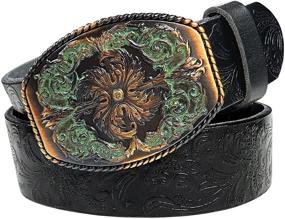 img 3 attached to Western Tooled Grain Leather Brown Men's Accessories for Belts