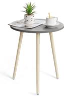 small round grey wooden haton side table - versatile nightstand coffee table with tripod stand for living room, bedroom, balcony, and office (16.5 × 20.5 inches, grey) logo