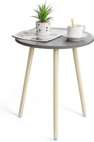 img 4 attached to Small Round Grey Wooden Haton Side Table - Versatile Nightstand Coffee Table with Tripod Stand for Living Room, Bedroom, Balcony, and Office (16.5 × 20.5 inches, Grey)