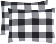 pack of 2 pillowcases, 100% washed cotton pillow covers, buffalo check gingham plaid geometric checker in white black gray (standard size, 20x26 inches) by wake in cloud logo