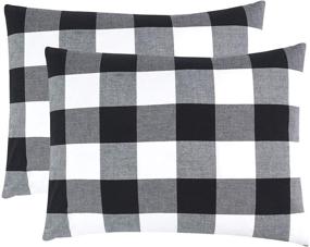 img 4 attached to Pack of 2 Pillowcases, 100% Washed Cotton Pillow Covers, Buffalo Check Gingham Plaid Geometric Checker in White Black Gray (Standard Size, 20x26 Inches) by Wake In Cloud