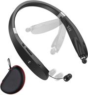 🎧 wings foldable retractable neckband bluetooth headphones: wireless earbuds with 30hrs playback, noise canceling microphones for music, calls, online class, complete with zippered case logo