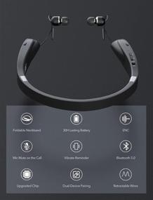 img 3 attached to 🎧 Wings Foldable Retractable Neckband Bluetooth Headphones: Wireless Earbuds with 30hrs Playback, Noise Canceling Microphones for Music, Calls, Online Class, Complete with Zippered Case