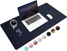 img 4 attached to 🟡 Upcity Dual Sided Desk Pad - 35.4 x 16.9 Inch Office Desk Mat - Ultra Thin PU Leather Waterproof Mouse Pad - Large Desk Blotter Protector - Desk Writing Mat for Office & Home - Dark Blue & Ginger Yellow