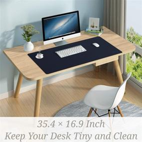 img 3 attached to 🟡 Upcity Dual Sided Desk Pad - 35.4 x 16.9 Inch Office Desk Mat - Ultra Thin PU Leather Waterproof Mouse Pad - Large Desk Blotter Protector - Desk Writing Mat for Office & Home - Dark Blue & Ginger Yellow