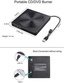 img 2 attached to High-Speed External CD DVD Drive for Laptop PC - USB C Type-C USB 3.0 Combo Burner (Black)