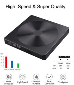 img 4 attached to High-Speed External CD DVD Drive for Laptop PC - USB C Type-C USB 3.0 Combo Burner (Black)