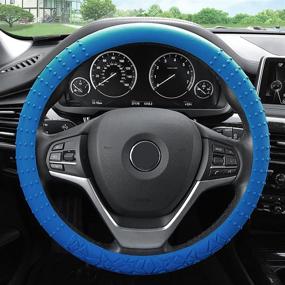 img 4 attached to FH Group FH3002DARKBLUE Dark Blue Steering Wheel Cover (Silicone W