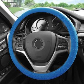 img 1 attached to FH Group FH3002DARKBLUE Dark Blue Steering Wheel Cover (Silicone W