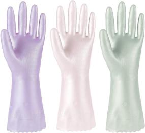 img 4 attached to 🧤 G Store Large Rubber Cleaning Gloves: 3 Pairs of PVC Household Gloves with Cotton Flocking Lining - Waterproof, Non-Slip, Reusable