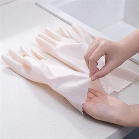 img 2 attached to 🧤 G Store Large Rubber Cleaning Gloves: 3 Pairs of PVC Household Gloves with Cotton Flocking Lining - Waterproof, Non-Slip, Reusable