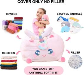 img 1 attached to 🦄 JUPOZQD Unicorn Stuffed Animal Storage Bean Bag Chair Cover - XL Velvet Storage Bag for Beddings, Clothes, Plush Toys - Pink, 24 Inch, 200L Capacity