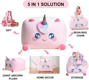 img 2 attached to 🦄 JUPOZQD Unicorn Stuffed Animal Storage Bean Bag Chair Cover - XL Velvet Storage Bag for Beddings, Clothes, Plush Toys - Pink, 24 Inch, 200L Capacity