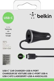 img 1 attached to 🔌 Optimized Belkin USB-C Car Charger with Integrated USB-C Cable (4ft/1.2m / 15 Watt) for Samsung Galaxy S10, S10+, S10e, Google Pixel 3, Nintendo Switch and Additional Devices