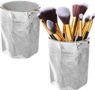 🖊️ ceramic pen holder stand - marble pattern makeup brush cup for girls and women - desk accessories desk organizer pencil holder pot - ideal gift for office and home (gray) - 2 pack logo