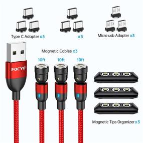 img 3 attached to ⚡️ FOCYO 540-градусный магнитный зарядный кабель 10 футов [3 штуки]: Инновационный магнитный зарядный кабель для мобильного телефона с 360° и 180° вращением с нейлоновым оплеткой - кабель для передачи данных для Micro USB, Type C