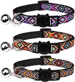 img 4 attached to 🐱 NaNa 3 PCS Cat Collars: Geometric Pattern Kitten Collars with Safety Bell and Adjustable Breakaway Feature