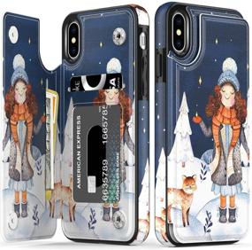 img 4 attached to 🐱 LETO iPhone X/Xs Case - Fashionable Leather Wallet Flip Folio Cover with Card Slots, Kickstand, and Protective Phone Case for Girls Women - A Girl and Cat Design