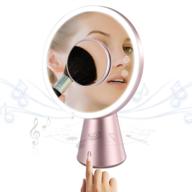 rose gold 3-in-1 vanity mirror with bluetooth speaker, lights, and magnification by eachbeauty: a makeup mirror designed for enhanced user experience logo