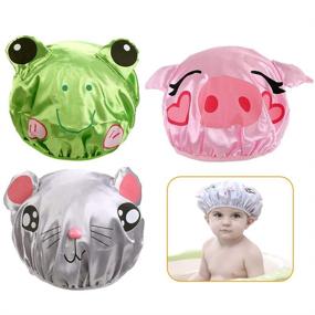 img 4 attached to VAlinks 3PCS Kids Shower Cap - Cute Bath Hat for Boys and Girls, Waterproof Double Layer (Pack of 3)