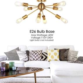 img 3 attached to 💡 Modern Mid-Century Style Brass Sputnik Chandelier: VINLUZ 8 Light Flush Mount Pendant for Kitchen, Bedroom, Dining Room