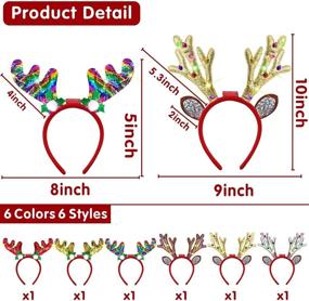 img 3 attached to 🎄 Светодиодная рождественская повязка - паетки, блестящие рога с ушками и разноцветными колокольчиками, светящиеся принадлежности для вечеринки для детей и взрослых - забавные рождественские подарки - набор из 6 штук