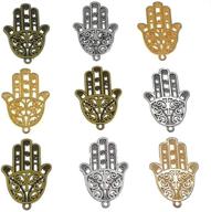 30 filigree hamasa hand charm in 3 assorted colors - jewish hamesh hamsa hand pendant connector for necklace, bracelet & jewelry making findings logo