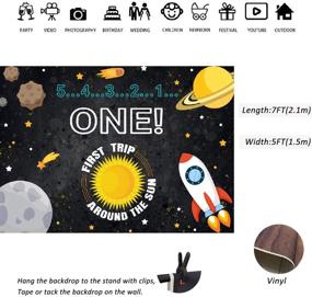 img 1 attached to 🚀 Lofaris Space Photography Backdrop: Perfect 1st Birthday Cartoon Outer Space Decor for Boys - Sun, Planets, Stars, Rocket Ship, and More! 7x5ft