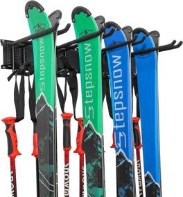img 4 attached to 🎿 Heavy Duty Ski Wall Rack - Holds 4 Pairs of Skis, Ski Poles, or Snowboard for Home and Garage Storage - Wall Mounted with Adjustable Rubber-Coated Hooks