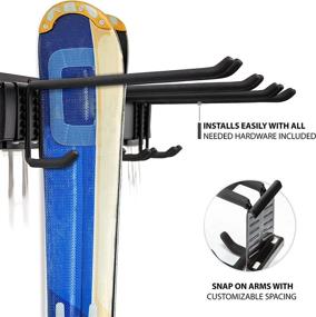 img 2 attached to 🎿 Heavy Duty Ski Wall Rack - Holds 4 Pairs of Skis, Ski Poles, or Snowboard for Home and Garage Storage - Wall Mounted with Adjustable Rubber-Coated Hooks