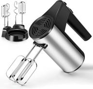 🍰 migvela electric hand mixer for kitchen - handheld mixer with 4 stainless steel accessories (2 dough hooks, 2 beaters) - ideal for whipping cakes, eggs, cream, cookies, brownies, dough batters, potatoes - white/silver color логотип