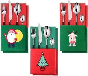 img 3 attached to 🎄 Christmas Tableware Holders 6-Pack - Reusable Fork and Knife Holder Christmas Reindeer, Tree, and Santa Cutlery Holder for Party Dining Table Decor - 4.3 x 8.1 Inches