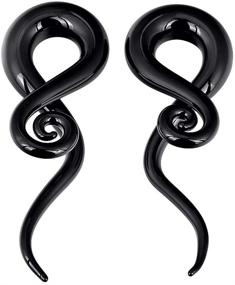 img 4 attached to 👂 Oyaface 2 PC Glass Ear Tapers Plugs 4G-14mm, Teardrop Spiral Gauges Piercing Jewelry Set