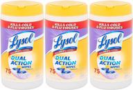 🍋 lysol dual action disinfecting wipes: citrus scent, 75 count (pack of 3) - highly effective germ killing! logo