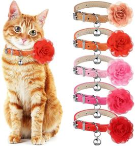 img 4 attached to 🌸 Weewooday 5 Sets Valentine's Day Cat Collars with Flower Charms: Adjustable, Bell-Adorned, Floral Pet Collars for Dogs, Puppies, Cats, and Kittens - 5 Colors Available in 6-9 Inches