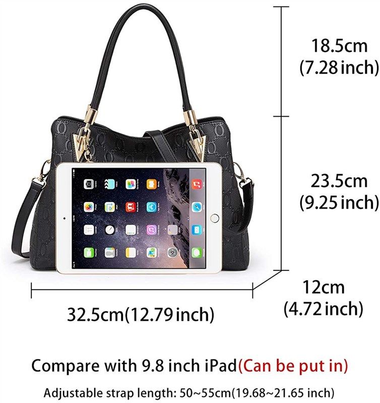 Foxer Leather Handbags for Women, Cow Leather Lock Chain Pattern Ladies Women's Designer Tote Bag with Adjustable Shoulder Strap Top Handle Bag